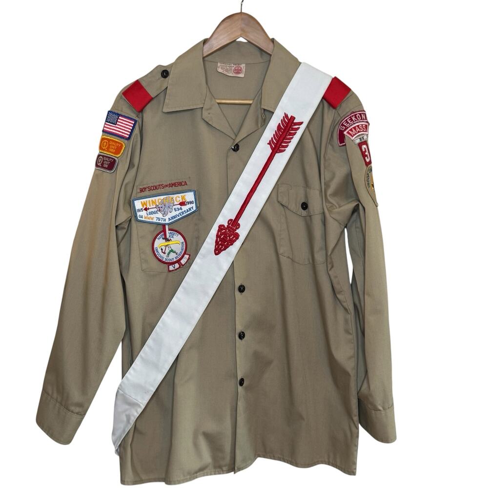 Vtg Boy Scouts of America Long Sleeve Shirt Large Patches Order of Arrow Sash